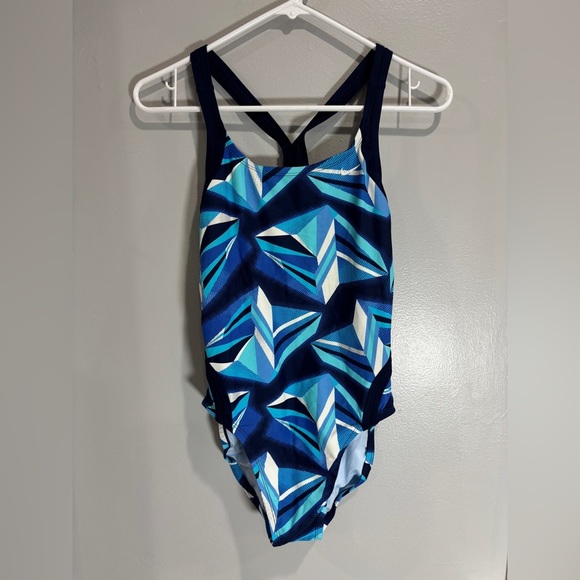 Nike Womens One Piece Bathing Suit Geometric Pattern Criss Cross Back Women’s 10 - Picture 1 of 5